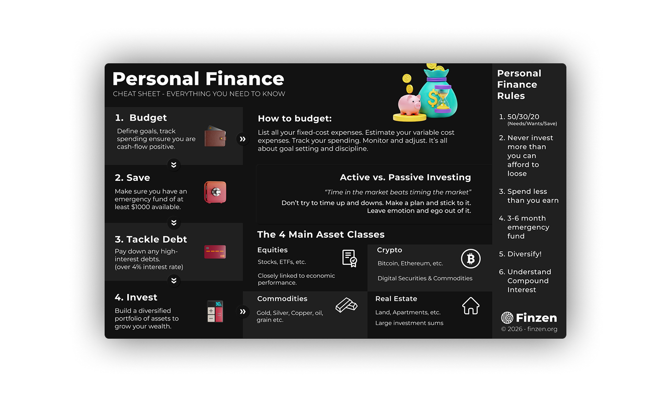 Personal finance guide cheatsheet — key principles at a glance